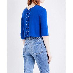 Maje Manuel Lace-up Knitted Sweater in Royal Blue